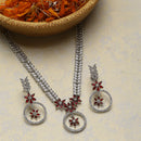 Rhodium Plated Chevron Red American Diamond Ethnic Necklace Jewellery Set