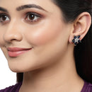 Floral Shaped Blue AD Stone Contemporary Rhodium Plated Studs Earrings