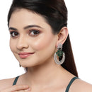 Rhodium Plated Circular American Diamond Contemporary Long Drop Earrings