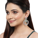 Rhodium Plated Circular American Diamond Contemporary Long Drop Earrings