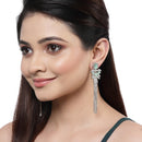 Rhodium Plated Chain Fringe American Diamond Contemporary Long Drop Earrings