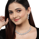 Rhodium Plated Round Halo White Ethnic AD Necklace Jewellery Set