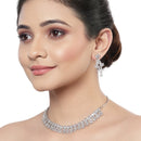 Rhodium Plated Marquise Cut White American Diamond Ethnic Necklace Jewellery Set