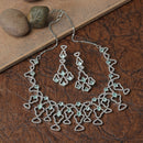 Rhodium Plated Chandelier Sea Green American Diamond Ethnic Necklace Jewellery Set