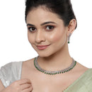 Rhodium Plated Teardrop Green Ethnic AD Necklace Jewellery Set