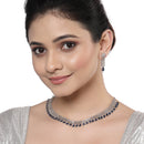 Rhodium Plated Teardrop Blue Ethnic AD Necklace Jewellery Set