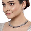Rhodium Plated Teardrop Blue Ethnic AD Necklace Jewellery Set