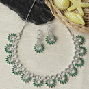 Rhodium Plated Round Halo Green American Diamond Ethnic Necklace Jewellery Set