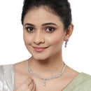 Rhodium Plated Leaf Vine White American Diamond Contemporary Necklace Jewellery Set