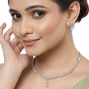 Rhodium Plated Leaf Vine White American Diamond Contemporary Necklace Jewellery Set