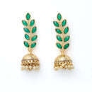 Gold Plated Leaf Shape Green CZ Studded Ethnic Jhumka Jhumki Earrings