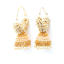 Ethnic White Pearl Beaded Gold Plated Jhumka Jhumki Earrings