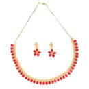 Gold Plated Pear Cut Red AD Ethnic Necklace Jewellery Set