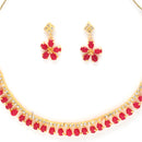 Gold Plated Pear Cut Red AD Ethnic Necklace Jewellery Set