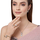 Gold Plated Pink AD Stone Contemporary Pendant Matching Set