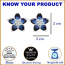 Floral Shaped Blue AD Stone Contemporary Rhodium Plated Studs Earrings
