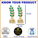 Gold Plated Leaf Shape Green CZ Studded Ethnic Jhumka Jhumki Earrings