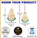 Gold Plated Green Kundan Bead Drops Ethnic Maang Tikka & Earring