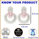 Rhodium Plated Circular American Diamond Contemporary Long Drop Earrings