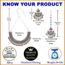 Rhodium Plated Crescent Multicolor American Diamond Ethnic Oxidised Necklace