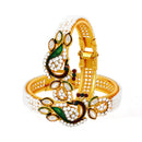 Gold Plated Peacock Design Pearl Stone Ethnic Bangles For Women