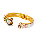 Gold Plated Peacock Design Pearl Stone Ethnic Bangles For Women