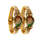 Gold Plated Peacock Design Pearl Stone Ethnic Bangles For Women