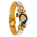 Gold Plated Peacock Design Pearl Stone Ethnic Bangles For Women