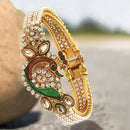 Gold Plated Peacock Design Pearl Stone Ethnic Bangles For Women