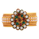Floral Gold Plated Exquisite Cubic Zirconia Studded Sparkling Pearl Bracelet Kada Jewellery
