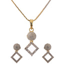 Gold Plated White American Diamond Contemporary Pendant Matching Set