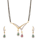 Combo Set of 2 AD Gold Plated Contemporary Mangalsutra With Earrings