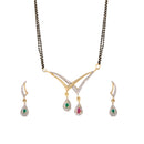Gold Plated Multicolor AD Stone Contemporary Mangalsutra With Earrings