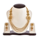 Gold Plated Stylish Multi-Strand Golden Pearls Long Necklace Set With Dangling Earrings Jewellery