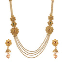 Gold Plated Stylish Multi-Strand Golden Pearls Long Necklace Set With Dangling Earrings Jewellery
