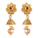 Gold Plated Stylish Multi-Strand Golden Pearls Long Necklace Set With Dangling Earrings Jewellery