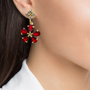 Gold Plated Pear Cut Red Ethnic AD Necklace Jewellery Set