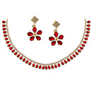 Gold Plated Pear Cut Red Ethnic AD Necklace Jewellery Set