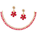 Gold Plated Pear Cut Red AD Ethnic Necklace Jewellery Set