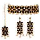 Gold Plated Black Kundan Ethnic Bridal Jewellery Set