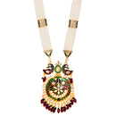 Gold Plated Medallion Multicolor Pearl Ethnic Long Necklace Set