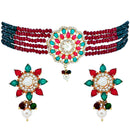 Gold Plated Rosette Motif Multi American Diamond Ethnic Traditional Choker Jewellery Set