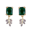 Gold Plated Emerald-Cut Green American Diamond Casual Pendant Set