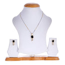 Gold Plated Emerald-Cut Black American Diamond Casual Pendant Set