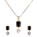 Gold Plated Emerald-Cut Black American Diamond Casual Pendant Set