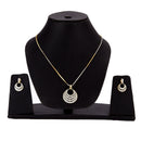 Gold Plated Nested Rings White Cubic Zirconia Casual Pendant Set