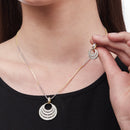 Gold Plated Nested Rings White Cubic Zirconia Casual Pendant Set