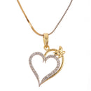 Gold Plated Heart With Butterfly White Cubic Zirconia Casual / Daily Wear Pendant Necklace