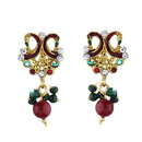 Gold Plated CZ Designer 2 Peacock Meenakari Pendant With Earrings and Golden Chain