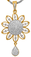 Gold Plated Sunflower White Cubic Zirconia Contemporary Pendant Set